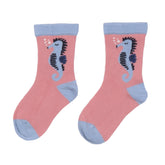 Chaussettes en coton pour enfants - design rose avec un joli motif hippocampe en coton biologique